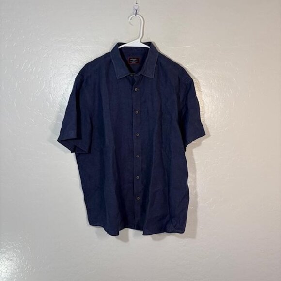 UNTUCKit Shirt Mens Large Navy Linen Short Sleeve Cameron Wrinkle Resistant - Picture 1 of 7